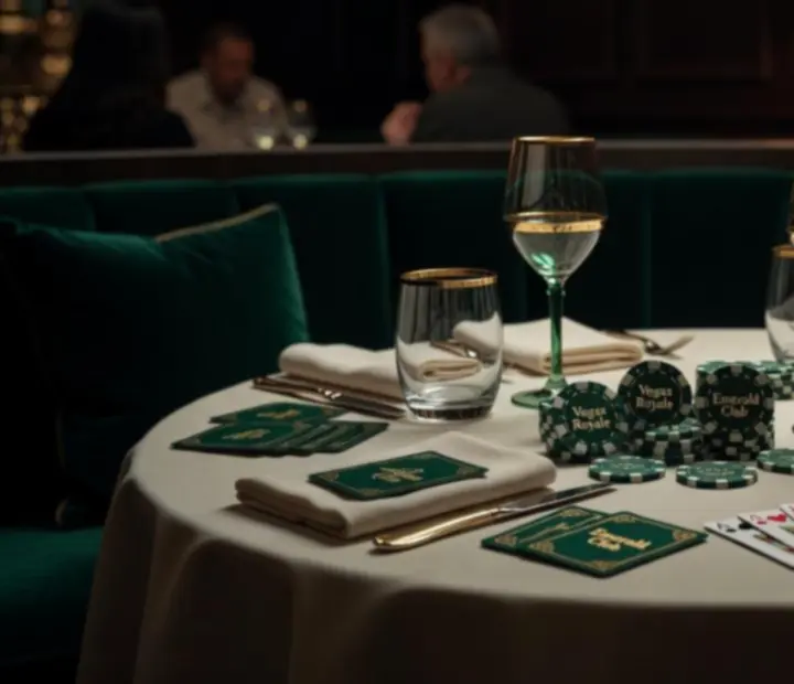 Atmospheric casino-style table setting with warm lighting and metallic highlights at Wonderstar s. r. o..