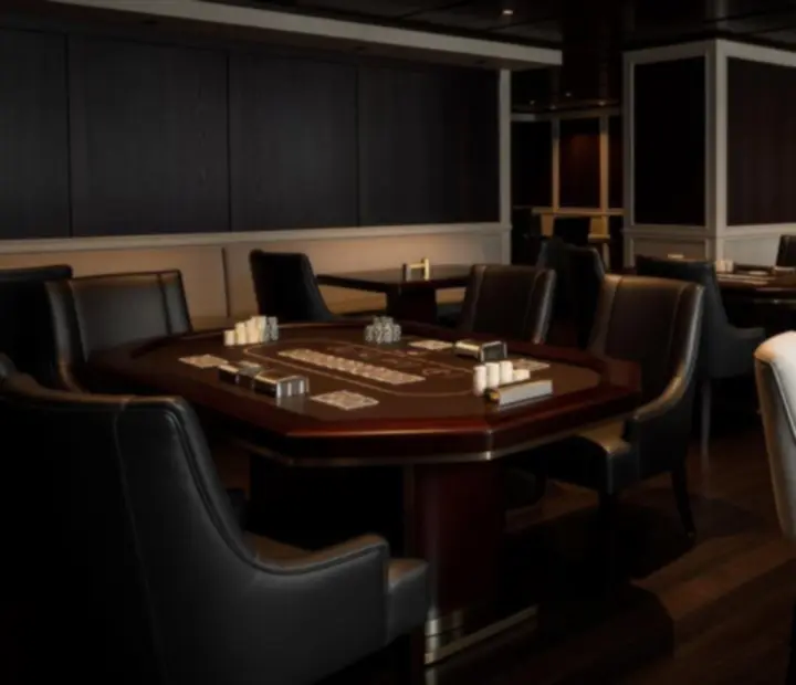 Casino-inspired poker and blackjack-style tables prepared for a private event