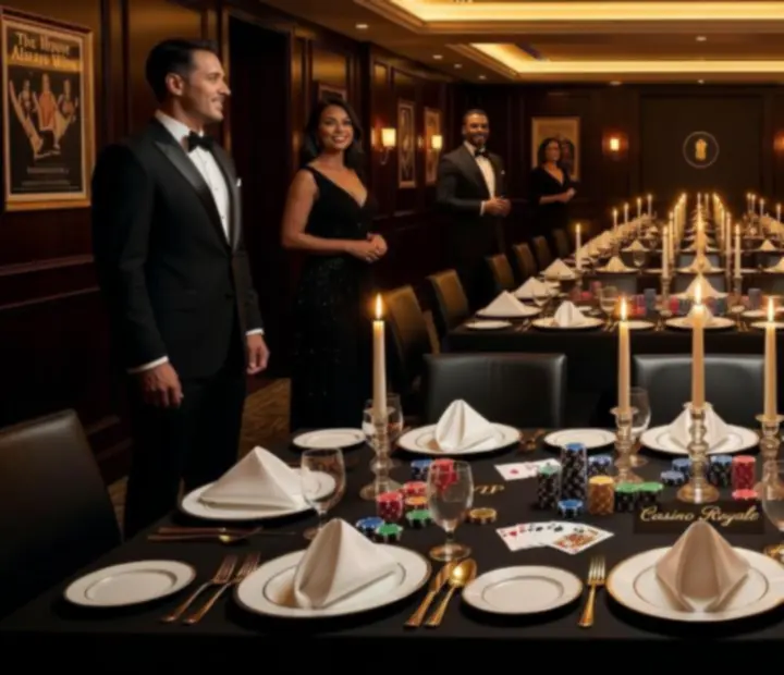 Private dining space prepared for an exclusive casino-style themed evening