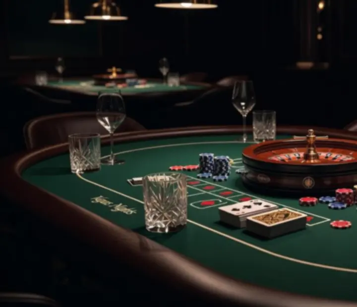 Casino-style restaurant evening with poker and roulette-inspired tables and private dining